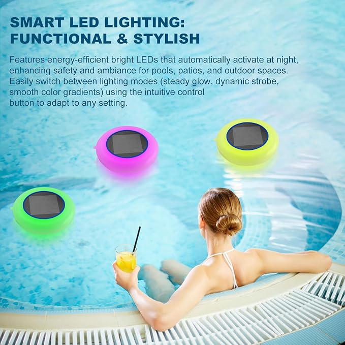Solar Pool Ionizer for Above Ground Pool with Auto LED Light for Inground Pool Up to 35,000 Gal Floating Pool Cleaner Ionizer for Pool Solar Copper Pool Ionizer