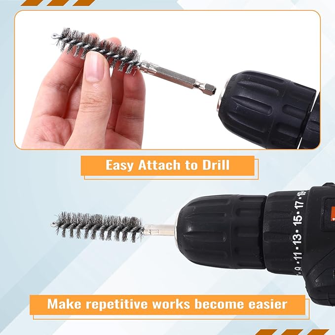 60 Pcs Bore Brush for Drill, Stainless Steel Silver Wire Cleaning Brushes Bulk with 1/4" Hex Shank Copper Pipe Cleaner Drill Attachment for Rust Engine Tube(8/10/12/15/17/19mm)