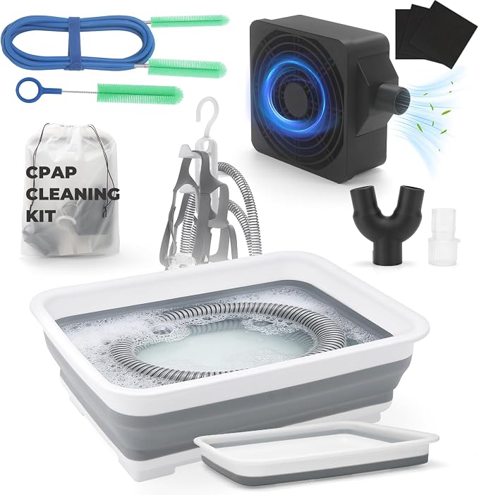 11 Pack CPAP Cleaning Kit for Hose & Mask, with Speed Control Hose Dryer, Collapsible Wash Basin & Hose Hanger, 7ft Cleaning Brush, CPAP Cleaning Supplies with Storage Bag, for 22mm & 15mm Tube