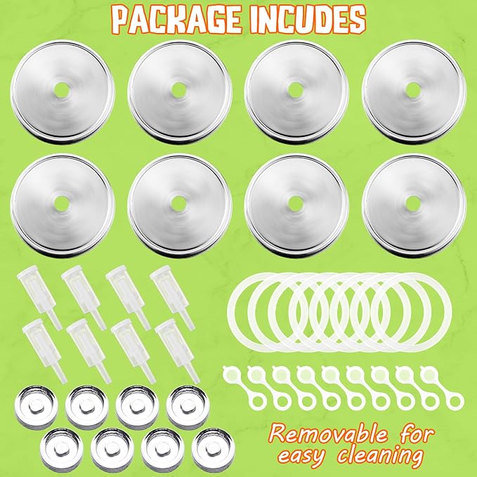 Tessco for you 8 Set Fermentation Kit, Wide Mouth Fermentation Lids and Weights, Airlocks and Silicone Rings for Mason Jars Making and Storing Sauerkraut Probiotic Food (No Jars)