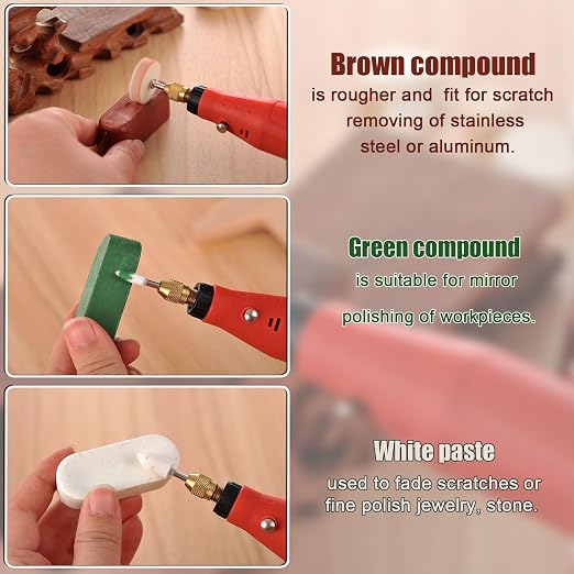 140 PCS Polishing Kit Compatible with Dremel Tools, Buffing Wheels Polishing Bits for Rotary Tool Accessories, 1/8 in Shank, 3Pcs Polishing Compound, Small Sanding Kit for Metal, Resin, Wood, Jewelry