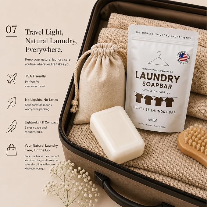 Kelebs Natural Laundry Soap Bar for Sensitive Skin with Organic Coconut - Delicate Laundry Stain Remover for Clothes, Underwear, Collar - Gentle Baby Laundry Soap | 2 Bars
