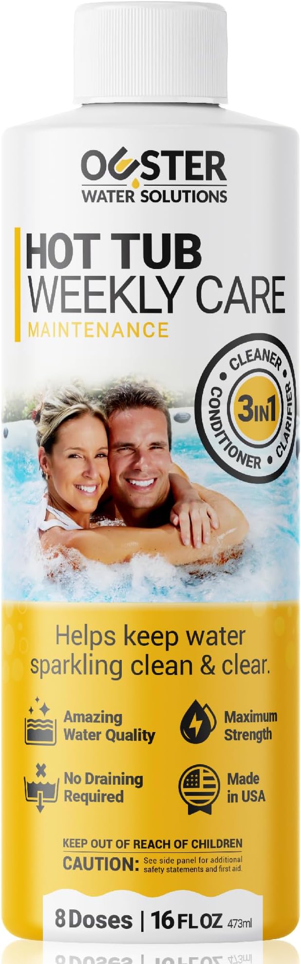 Bio Ouster 3-in-1 Weekly Hot Tub Chemicals & Spa Chemicals - Cleaner Clarifier Conditioner for Inflatable & Acrylic Spas - Chlorine Bromine Saltwater - No Draining, Made in USA, 16oz Bottle (8 Week)