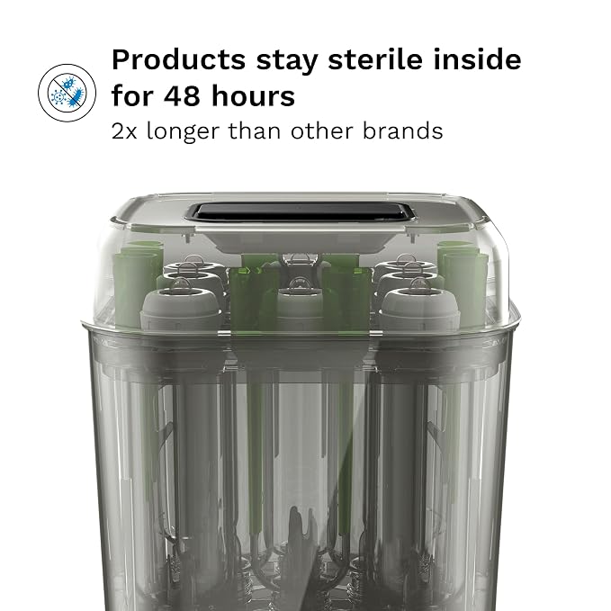 Baby Brezza 10 Minute SuperQuick Bottle Sterilizer + Dryer - Large 8 Bottle Capacity - Steam Sanitization – Universal Fit for All Bottles: Plastic + Glass + Pacifiers + Breast Pump Parts, Matte Black