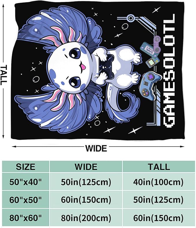 Tijuboni Axolotl Gaming Throw Blanket Game Gifts for Girls Boys Women Men Kids Adults Soft Flannel Fleece Blanket for Couch Sofa Bed Home Decor 40"x50"