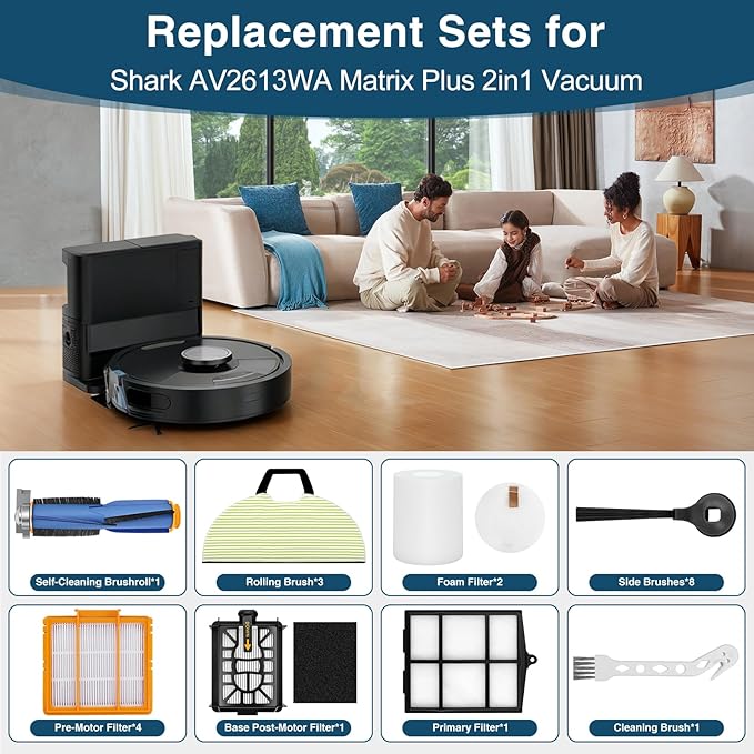UR2650WS Replacement Parts for Shark AV2613WA Matrix Plus 2-in-1 Robot Vacuum, Accessories with Main Brush, Filters, Pre & Felt-Filter, Pre-Motor Foam Filters, Mop Pad, Side Brushes, 22 Pack