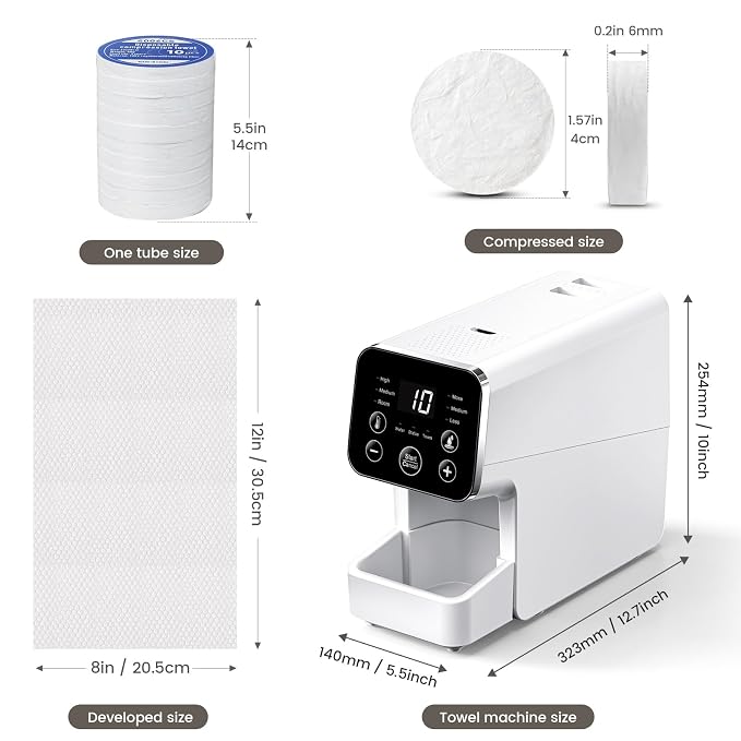 Hot Face Towel Dispenser, 3 Level Temperature and Moisture Control Automatic Towels Warmer, 5S Fast Heating Wipes Heater for Home Spa, Makeup Removal, and Daily Skincare, Plus 50PCS Compressed Towels