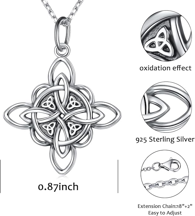 FLYOW 925 Sterling Silver Good Luck Irish Jewelry Celtic Knot Pendant Necklace for Women Birthday Graduation Gift