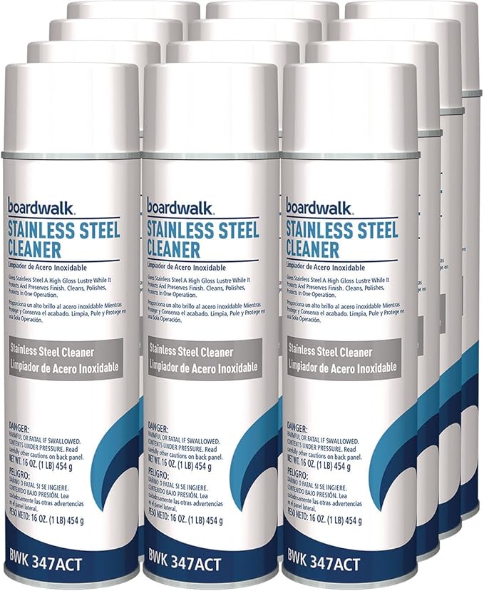 Boardwalk Stainless Steel Cleaner and Polish, Lemon, 18 oz Aerosol Spray, 12/Carton