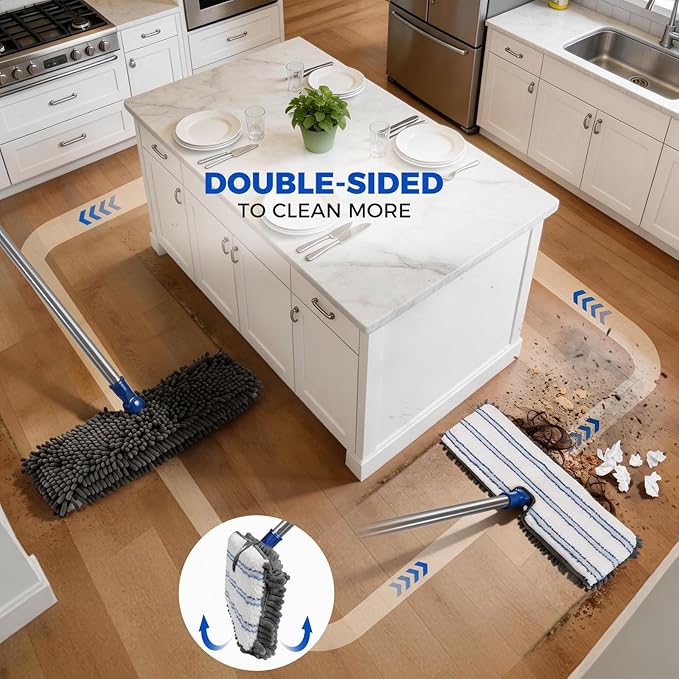 Masthome Microfiber Mops for Floor Cleaning,Dust Mop with 4 Reusable Pads,Flat Flip Mops for Wet & Dry Use,Professional Microfiber Mop for Hardwood, Laminate,Tile Floor Cleaning-1 Scraper