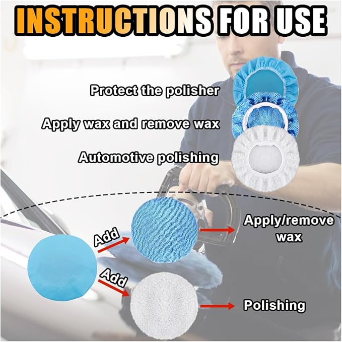 20PCS Car Polisher Pad Bonnets, 7 to 8 Inch Car Orbital Buffer Polisher Pad Bonnet, 12*Microfiber Bonnets, 4*Non-Woven Buffing Bonnet + 2*Woollen