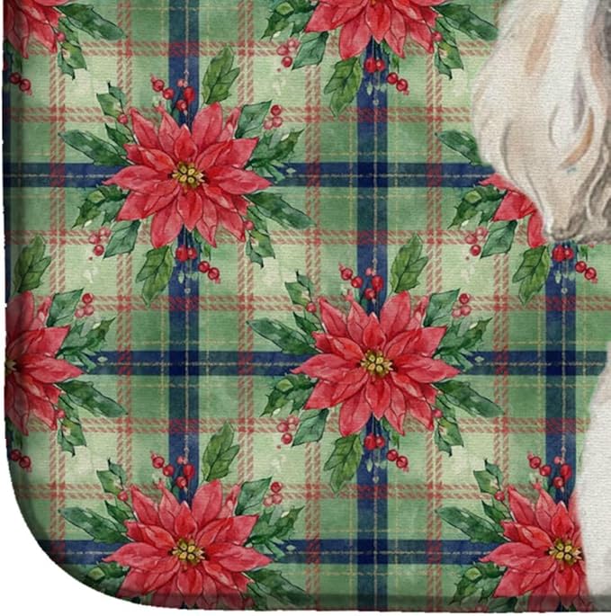 Caroline's Treasures Miniature White Poodle Christmas PoinsettIas Dish Drying Mat Absorbent Dish Drying Mat Pad for Kitchen Counter Dish Drainer Mat for Countertop, 14 x 21", Multicolor