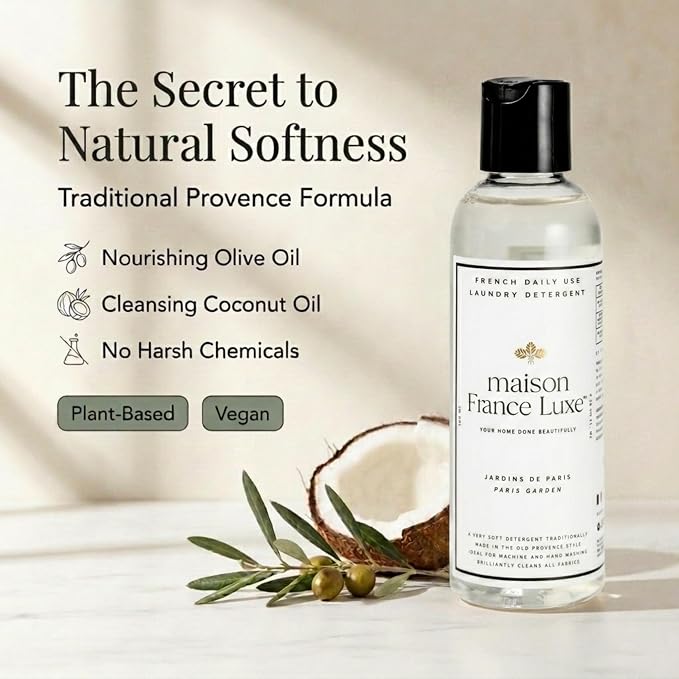 French Laundry Detergent, Plant Based Laundry Soap With Olive Oil & Coconut Oil for Machine or Hand Wash, Daily Use Formula for Colors & Whites, Paris Garden, Travel Size, 3.4 Fl Oz
