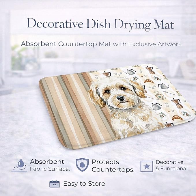 Caroline's Treasures Maltipoo Coffee Bar Dish Drying Mat Absorbent Dish Drying Mat Pad for Kitchen Counter Dish Drainer Mat for Countertop, 14 x 21", Multicolor