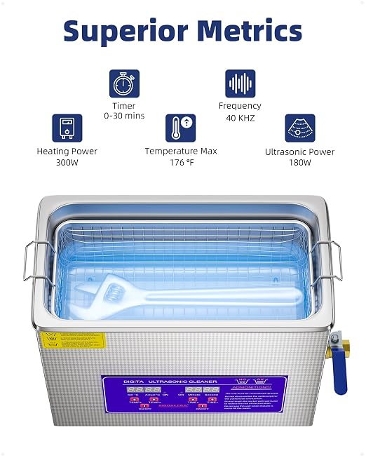 Ultrasonic Cleaner 6.5L,Professional Ultrasonic Cleaning Machine for Jewelry Eyeglasses Dental Industrial Parts Automotive and Motorcycle Parts