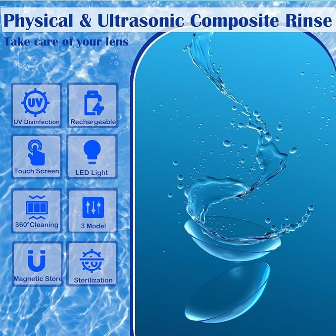Contact Lens Cleaner Machine EV Plus, UV Cleaning Exclusive Rotating Soft Lens with Breathing LED Light Tweezer Soak Case Kit, Uniquely Designed Swirl-Motion for Long-Term Colored/Soft Lens