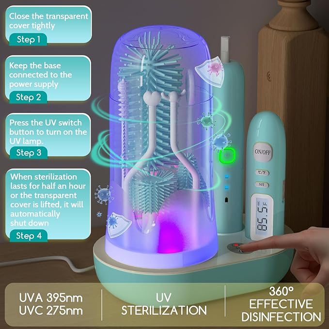 Electric Bottle Brush Cleaner,Wireless Charging Electric Baby Bottle Brush Cleaner,Nipple/Straw/Bottleneck Brush,Food Thermometer,Formula Mixer-IPX7 Waterproof,Travel Bottle Cleaner Kit for Newborn