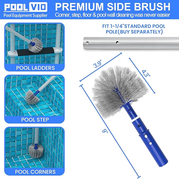 Poolvio Deluxe Swimming Pool Cleaning Kit Including Skimmer Net, 2-in-1 Pool Brush & Weighted Vacuum Head with Wheels for Above Ground & Inground Pools (No Pole)