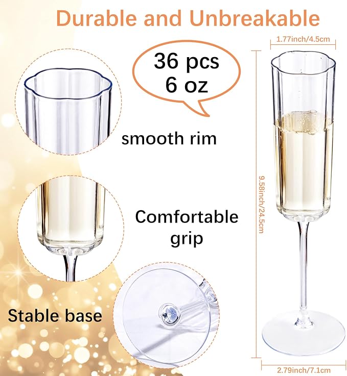 YOUBET 700PCS Gold Plastic Dinnerware Set - 36 Pack Clear Champagne Flutes Plastic - 200 Disposable Plates, 300 Heavy Duty Silverware, 100 Cups,100 Napkins for Wedding Party Graduation