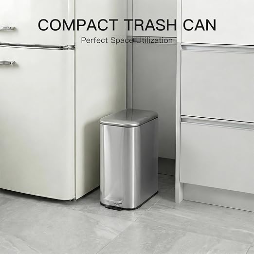 GarveeHome 3.2 Gal Slim Trash Can, Step Garbage Can with Soft-Close Lid, Stainless Steel Recycling Bin Waste Container with Removable Inner Bucket for Kitchen, Bathroom, Office, Silver