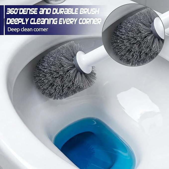 Reallnaive 4 Set Toilet Plunger and Brush Set with Ventilated Holder 2 in 1 Toilet Bowl Brush and Heavy Duty Plunger Combo Bathroom Cleaning Kit for Home and Commercial Bathrooms Drainage(White)