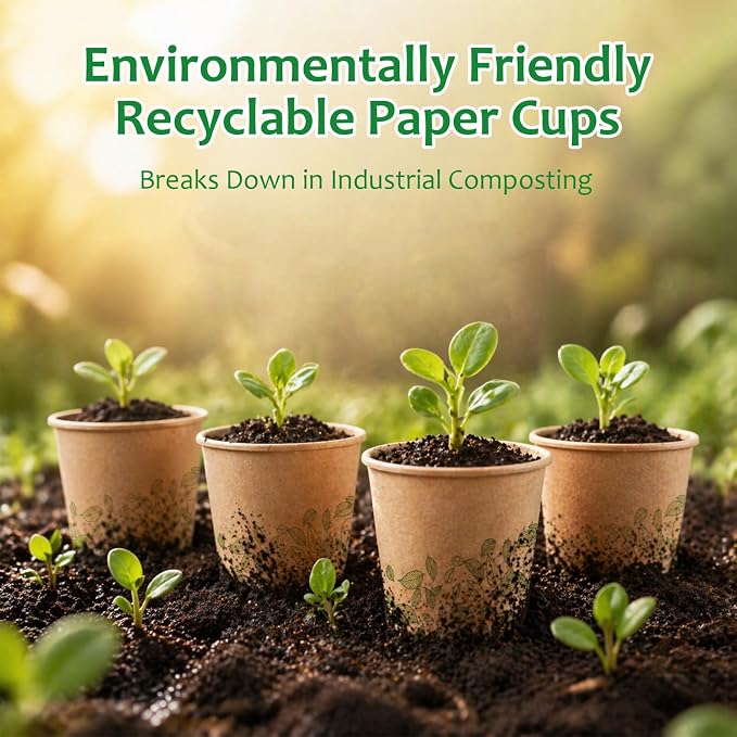 16oz 100Count Compostable Paper Cups, Plant-Based Disposable Coffee Cups with PLA Lining, Perfect for Hot & Cold Drinks, Coffee, Party, Office & Daily Use