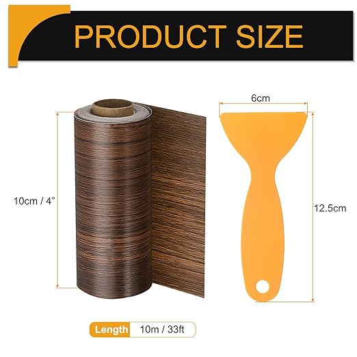 HARFINGTON Wood Grain Repair Tape 4 Inch x 33ft Self Adhesive Repair Patch Tape Simulated Wooden Floor Tapes with Plastic Scraper for Tables Doors Windows Furniture, Ebony
