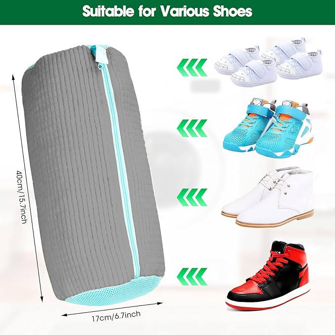 Shoe Washing Machine Bag, 2 Pack Sneaker Cleaner Kit with 10 Washer Balls for Gym Sneakers and Flats, Shoe Laundry Bag with Zipper Protection Design,Large Size for Women's, Men's, and Kid's Shoes