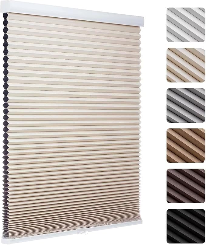 MYshade Cordless Blackout Cellular Shades, 1.5" Honeycomb Window Blinds for Bedroom & Nursery, Thermal Insulated, Noise Reducing, Privacy Shades, Inside or Outside Mount (33" W x 64" H, Beige)