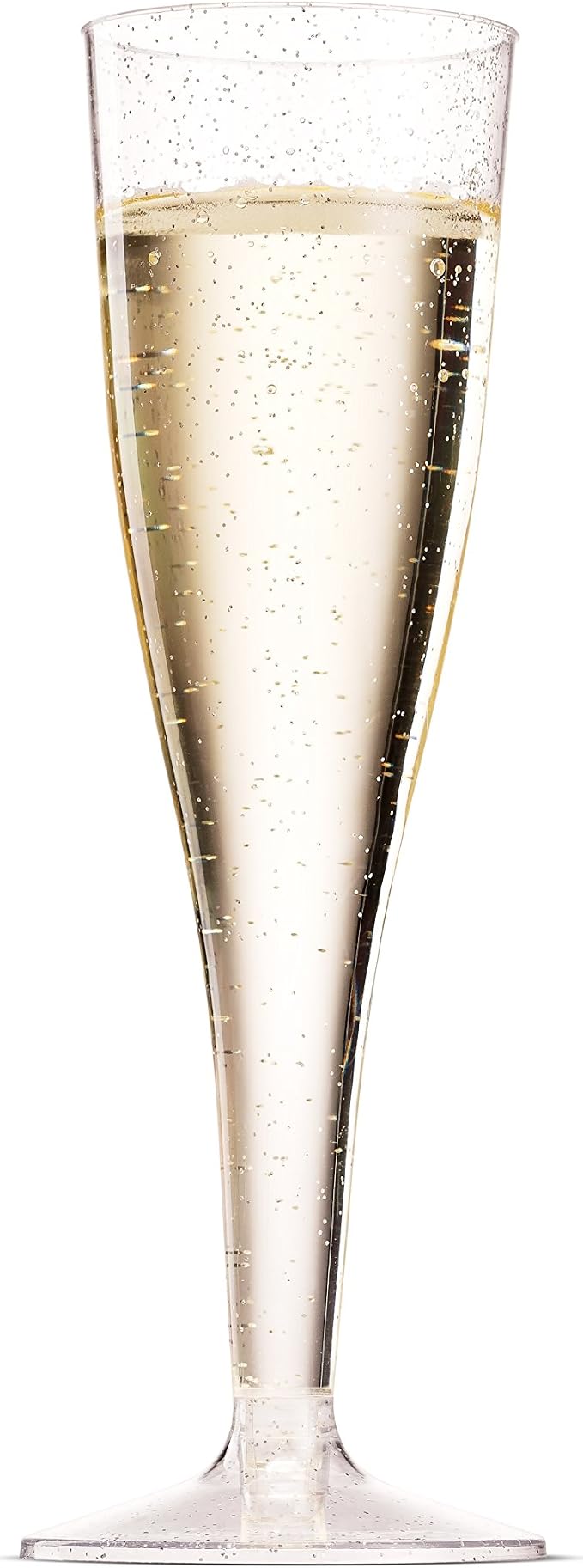 Munfix 100 Plastic Champagne Flutes - 5 Oz Disposable Silver Glitter Champagne Glasses for Parties, Mimosa Bar, Events, Wedding and Shower Party Supplies - Toasting Cocktail Cups