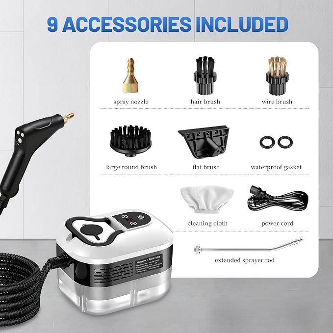 High Pressure Steam Cleaner, 6-Level Adjustable, 15s Heat-Up, 1.2L Large Tank. Portable High Temp Bathroom Power Steamer Cleaning Machine Steam Cleaner For Home Use Kitchen Grease Car Cleaning