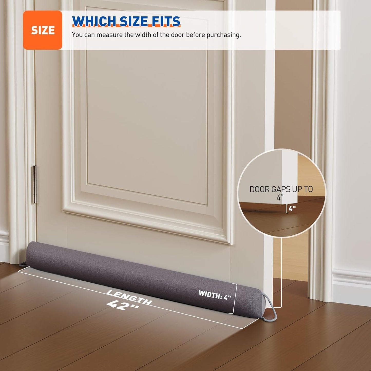 MAGZO Door Draft Stopper, 42 Inch Under Door Draft Blocker Noise Stopper, Weighted Wind Blocker Draft Guard for Bottom of Door, Gray