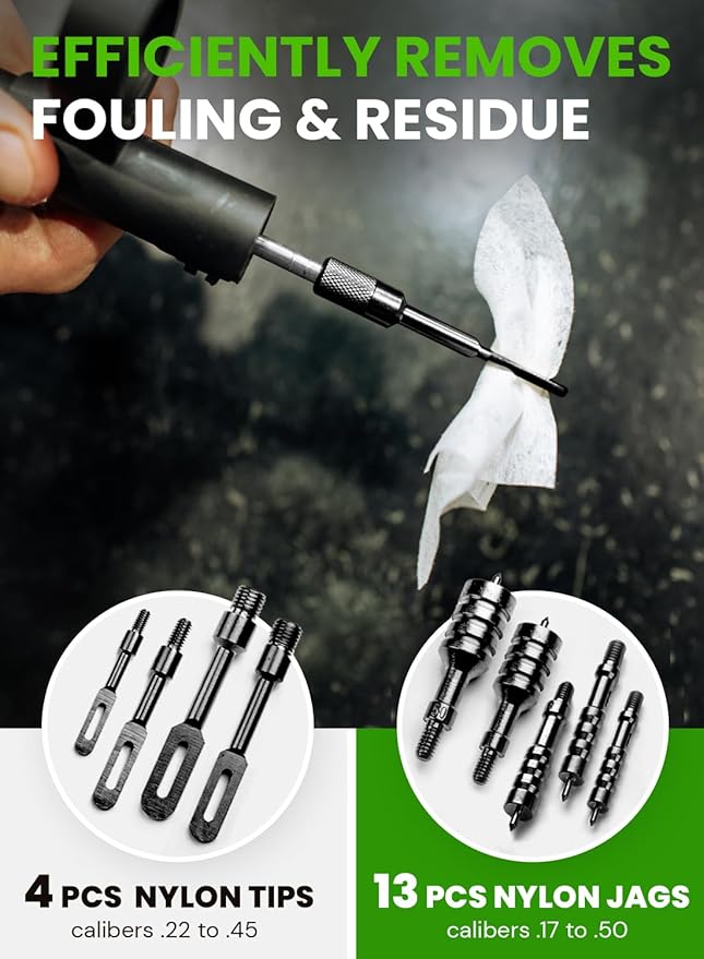 Universal Gun Cleaning Kit for All Guns - Portable Gun Cleaning Kits for Handguns and Rifles, Shotgun, Airsoft - Incl. Stainless Steel Rods, Brass Jags, Gun Cleaning Patches, Cleaning Swabs