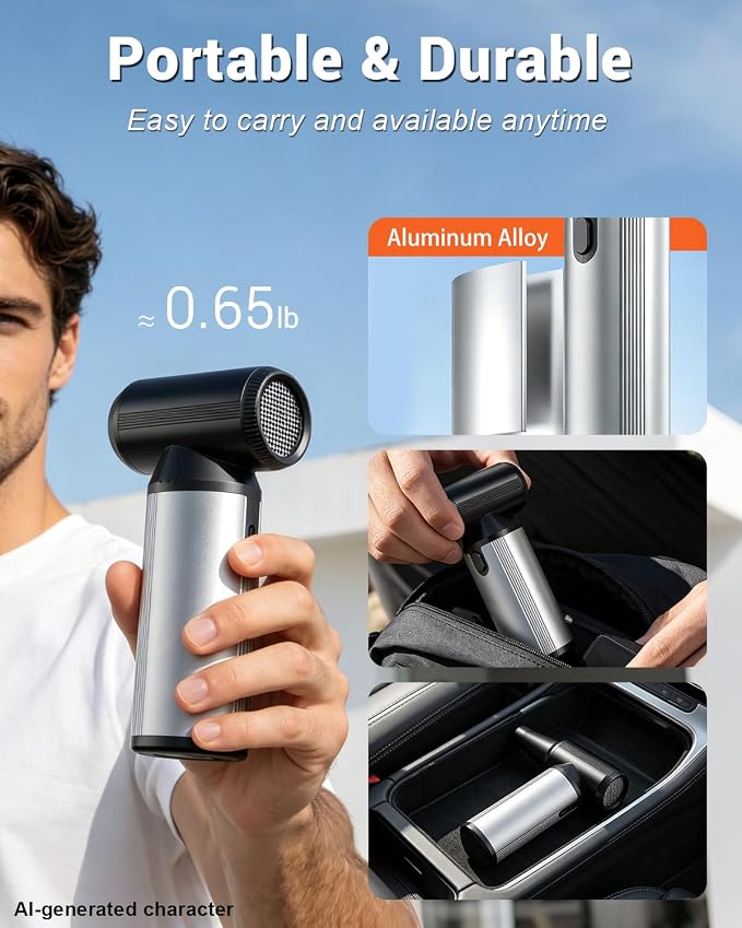 Cordless 2-in-1 Air Duster & Vacuum, Brushless Motor, Long Runtime | for Keyboard, Computer, Home, Car, Outdoor Cleaning, Compressed Air Duster Rechargeable, 3-Gear Adjustable Dust Blower