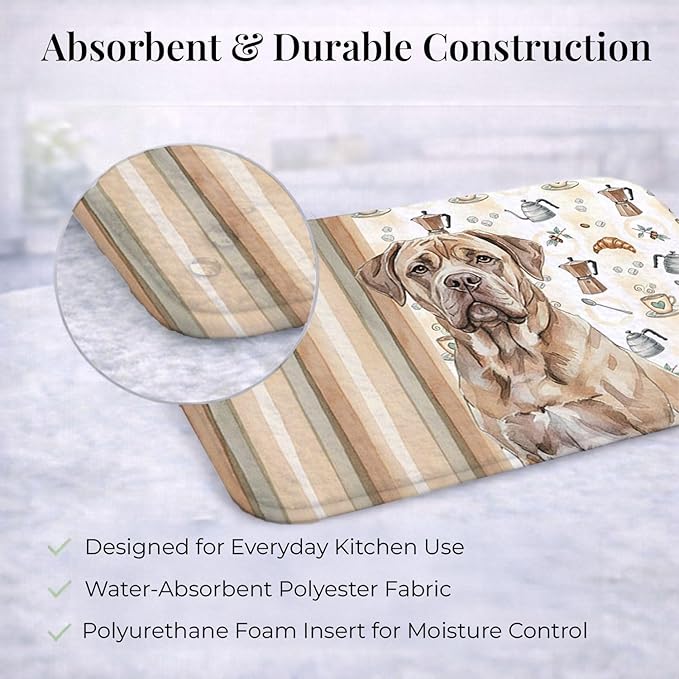 Caroline's Treasures Isabella Dogue de Bordeaux Coffee Bar Dish Drying Mat Absorbent Dish Drying Mat Pad for Kitchen Counter Dish Drainer Mat for Countertop, 14 x 21", Multicolor
