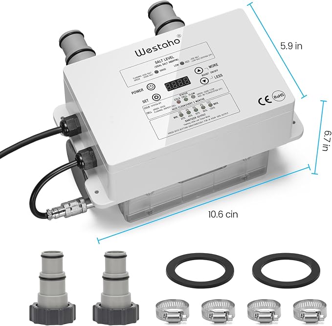 Salt Chlorine Generator, Westaho Salt Water Pool Chlorinator System with USA-Made Titanium Cells, for Above Ground Pools Up to 15,000 Gallons, Compatible with Intex Pools, IP66 Waterproof