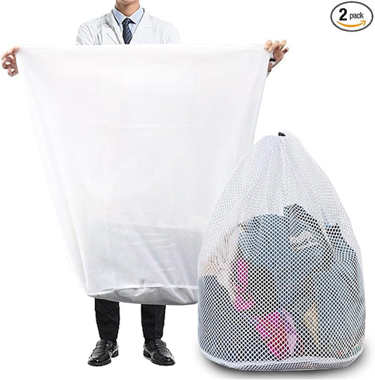 Extra Large Mesh Laundry Bags Washing Bag 2Pack Delicates Bag and Pull net style Laundry Bag Jumbo for Washing Machine Large Mesh Bags for Blankets, Bedding, Coats, Toys (2PCS-XXXL)