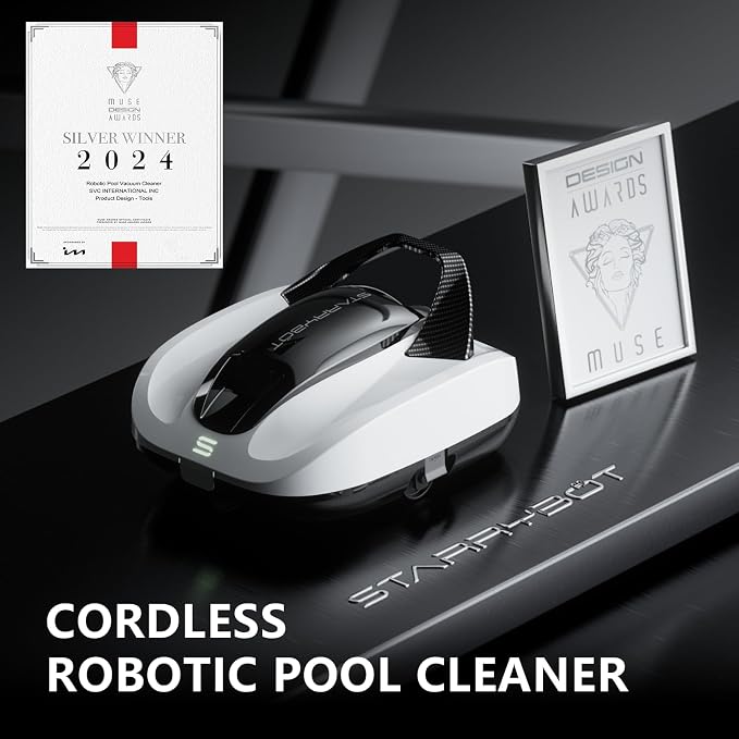 Starrybot Cordless Robotic Pool Cleaner, Portable Swimming Robotic Pool Vacuum Self-Parking Technology,150Mins Runtime,Pool up to 900 Sq.Ft, Ideal for Above-Ground Pools(PC01B05)