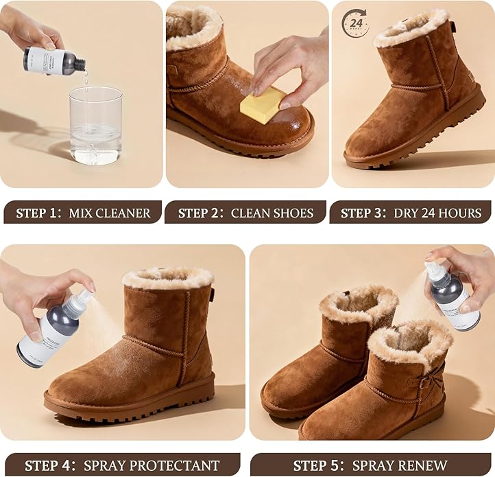 Suede Shoe Cleaner Kit, Shoe Cleaning Care Kit for Suede Nubuck Sheepskin Boots - 3-in-1 Cleaner & Protector Spray & Restore Solution