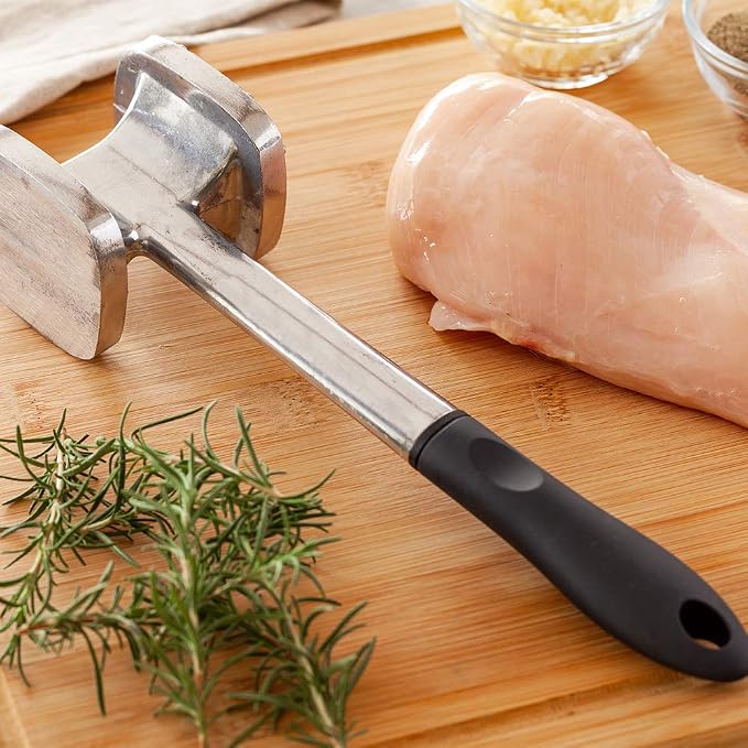 Restaurantware Met Lux Meat Tenderizer 1 Double-Sided Meat Mallet - Textured Surface Smooth Surface Aluminum Meat Pounder Ergonomic Handle For Tenderizing Steak Or Poultry