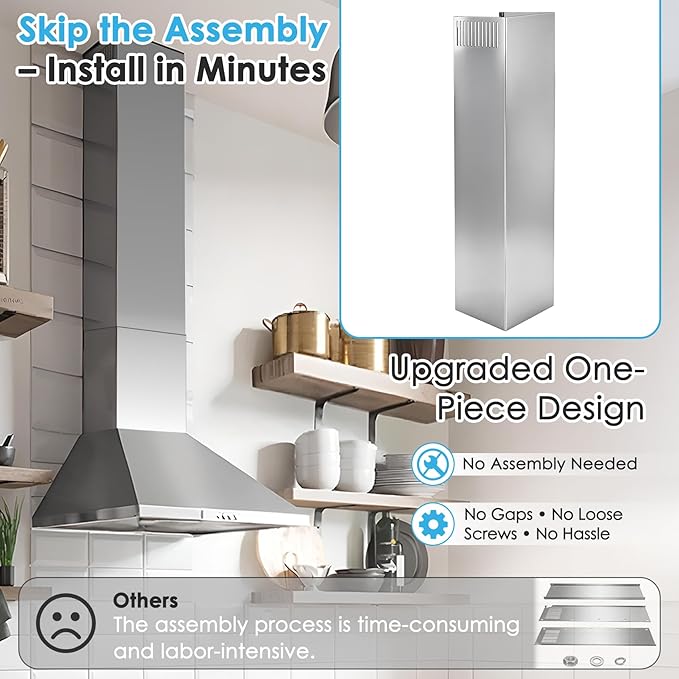 31.5" x 8" x 6.7" Range Hood Extension Fit for SNDOAS GD24 GD17, Upper Piece Stainless Steel Range Hood Chimney Extension for High Ceilings, Extend Ventilation Reach, Sleek Modern Design