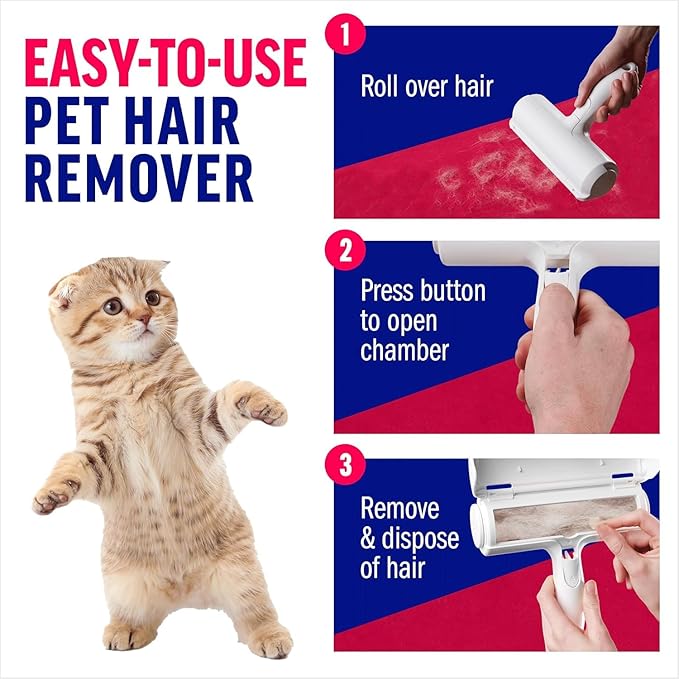 Pet Hair Remover Roller - Reusable Lint Roller for Dog & Cat Hair on Furniture, Couch, Carpet, Clothing - Eco-Friendly Portable Fur Remover Tool - Manual Operation - Plastic - White