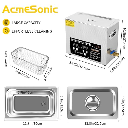 Digital Ultrasonic Cleaner 6L with Timer & Heater 40kHz SUS 304 Stainless Steel Lab Sonic Cleaner for Professional Tools,Metal Parts,Jewelry,Eyeglasses