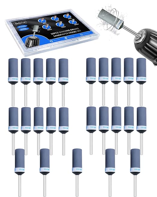 1500 Grit Sanding Drums for Dremel Rotary Tools Accessories, 25PCS Sanding Bits Kit for Dremel Sanding Bands with 1/8 inch Shank, Sandpaper Sticks Set for Plastic Wood Metal Grinding Polishing