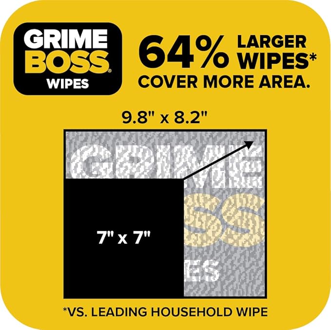 Grime Boss Heavy Duty Surface and Hand Wipes (4x60ct) | Wet Wipe Remove Paint, Oil, Grease, Adhesives, Mud, Dirt | Shop Rag Replace Cleaners like Rags, Towels, Pumice, Soap