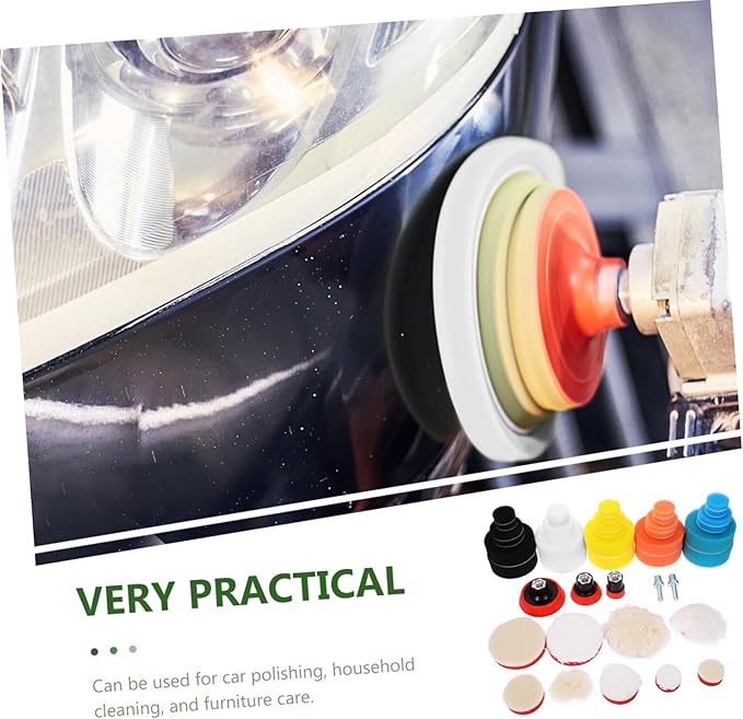ULTECHNOVO 1set Self-Adhesive Polishing Pads for Drill Buffing Wheel Kit for Car Waxing Includes Variety of Buffing Sponges and Flat Waxing Pads Auto