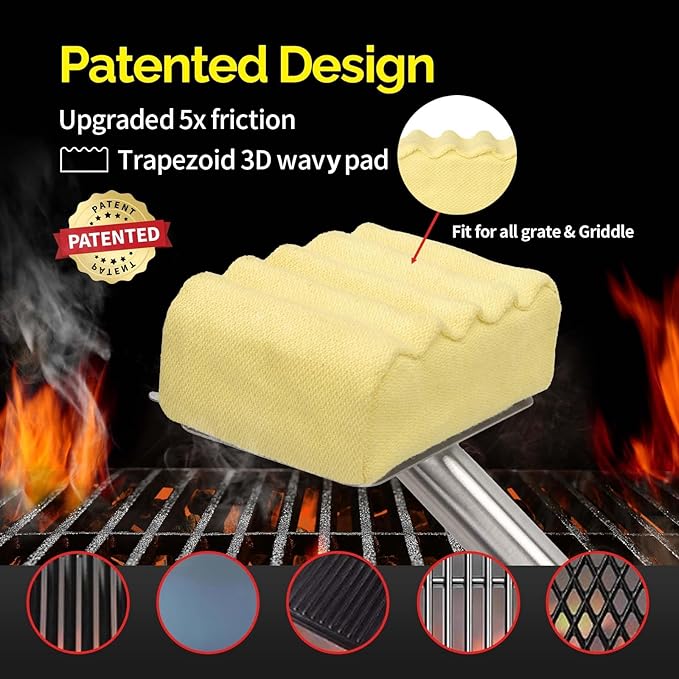 XUDAKAIXIN Grill Brush Bristle Free,Aramid Fiber Wavy Pad Seamless-Fit Cast Iron/Stainless-Steel Grates,BBQ Replaceable Scraper Cleaning Head,Safe Grill Cleaner for Outdoor Grill,Gifts for Men/Dad