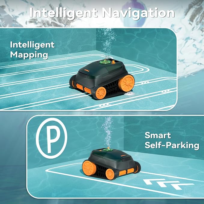(2026 Upgrade) CliBot CB-5 Cordless Robotic Pool Cleaner, with 210 Mins Runtime, Wall & Waterline Cleaning, Smart Navigation, 5550 GPH Suction, Pool Vacuum for Inground Pools up to 3000 Sq. Ft., Green