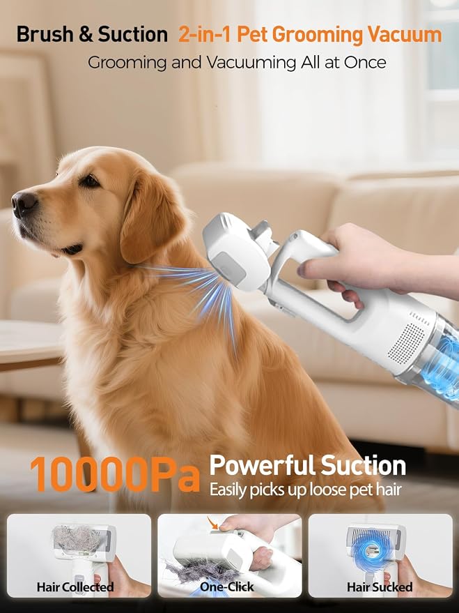 Dog Vacuum for Shedding Grooming, Pet Grooming Vacuum for Dogs, Cat Grooming Supplies, Vacuum Pet Hair Remover Tool with Slicker Deshedding Dog Brush for Shedding Dematting Comb Kit
