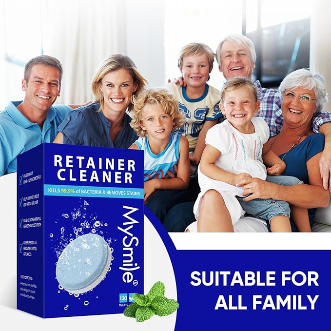 MySmile Retainer Cleaner Tablets, Denture Cleaning Tablets, Aligner Cleaner for Invisalign, Mouth Guard & Night Guard and More Dental Appliances, Helps to Removes Odors, Stains & Plaque,120 Count